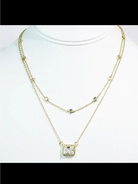 Treasure Jewels Gold Square Crystal Pendant Necklace - Gold